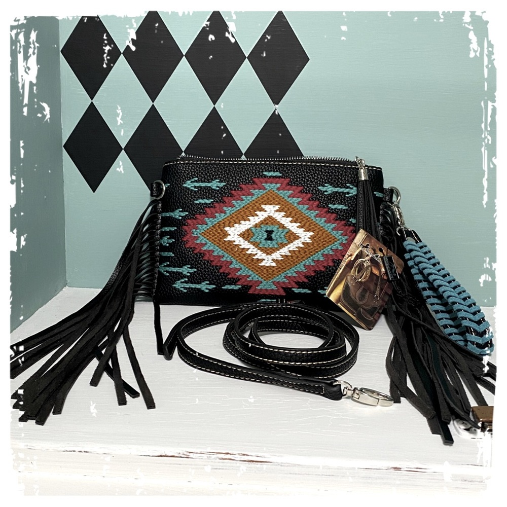 Montana West Crossbody/Clutch Purse Southwestern Design Aztec - Picture 3 of 10